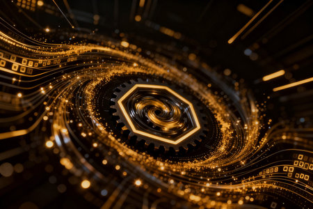 3D rendering of abstract fractal background for creative design looks like gearsの素材