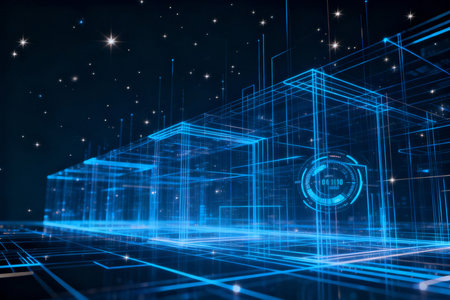 Abstract background with blue hologram. Technology and science concept. 3D Renderingの素材