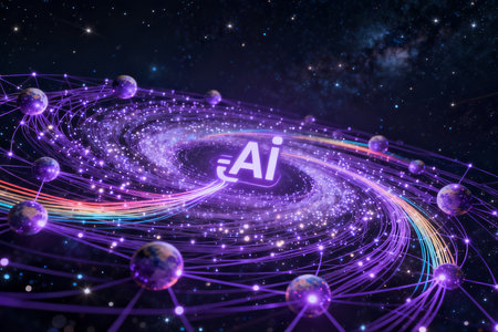 3D rendering of artificial intelligence (AI) concept in space.の素材