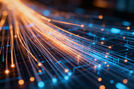 Abstract technology background with glowing lines and bokeh. 3d renderingの素材