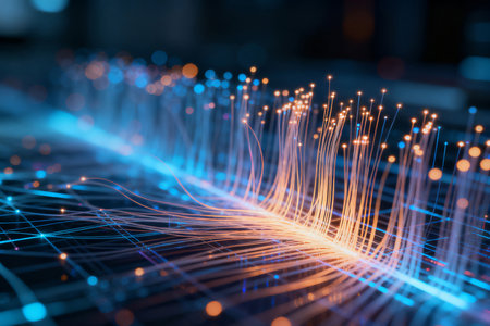 Fiber optical network. 3d rendering toned image double exposureの素材