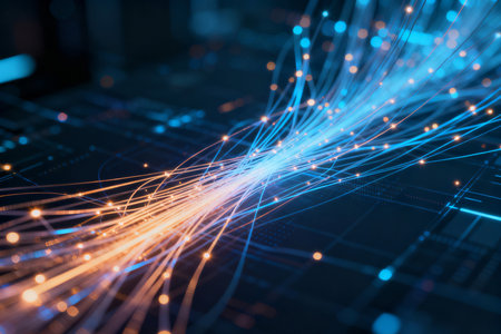 Futuristic technology background with high tech glowing lines. 3d renderingの素材