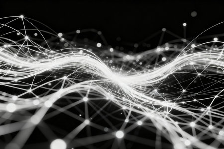 Abstract technology background with connection lines and dots. Big data visualization.の素材