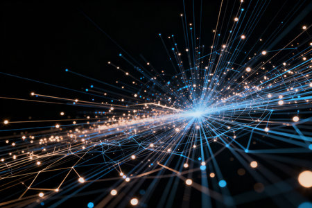 Abstract technology background with glowing lines and dots. 3D Renderingの素材