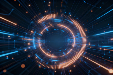 Abstract technology background with glowing lines. 3d rendering toned imageの素材