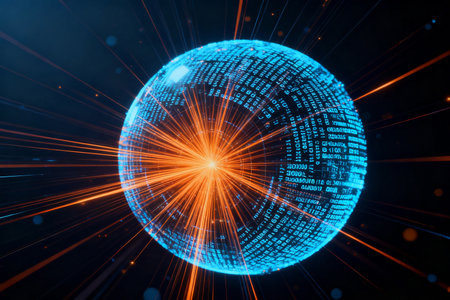 Globe with binary code. Abstract technology background. 3D renderingの素材