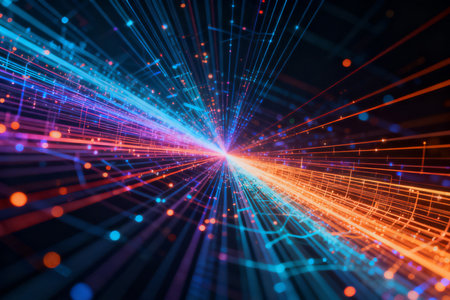 Abstract technology background with glowing lines and dots, 3d render illustrationの素材