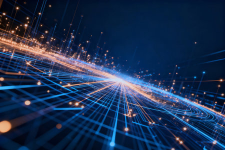 Abstract technology background with glowing lines and dots. 3D Renderingの素材