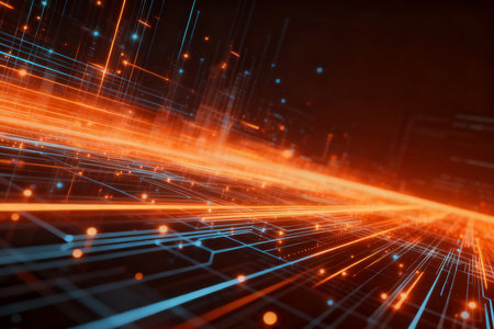Futuristic technology background with glowing lines. 3D Renderingの素材
