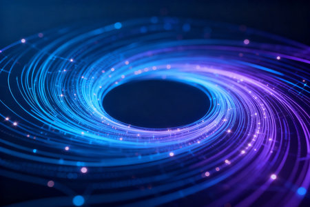 Futuristic technology wave background with glowing lines and bokehの素材