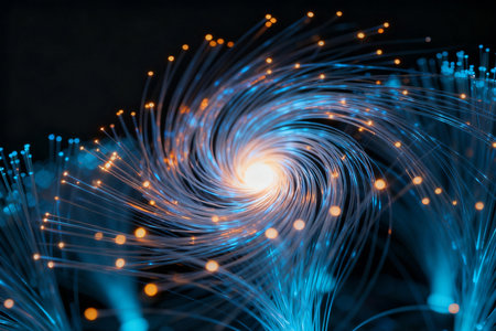 Fiber Optic cables, optical fibers, 3d rendering. Computer digital drawing.の素材