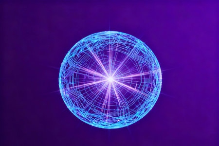 Glowing sphere on a purple background. 3d rendering, 3d illustration.の素材
