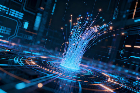 Futuristic interface with glowing lines. Technology concept. 3D Renderingの素材