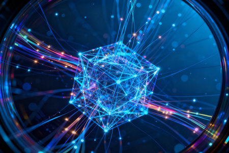 Abstract 3d rendering of digital cube. Futuristic technology background.の素材