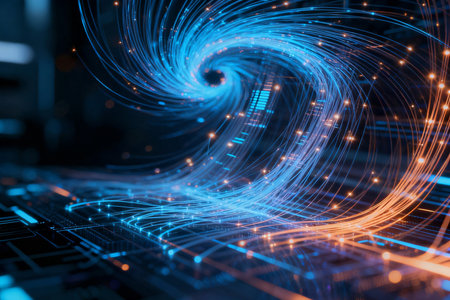 Abstract technology background. 3d rendering toned image double exposure.の素材