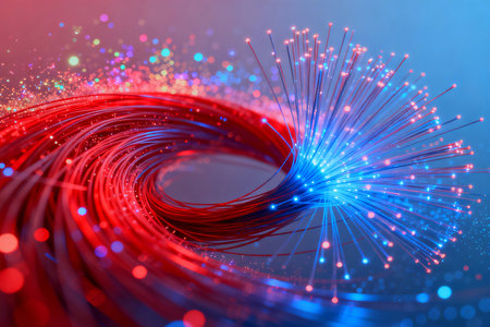 Fiber optical network cable, 3d rendering computer digital background.の素材