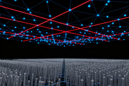 Abstract 3d rendering of chaotic wireframe. Futuristic background.の素材