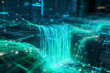 Futuristic technology abstract background with glowing lines. 3D Renderingの素材