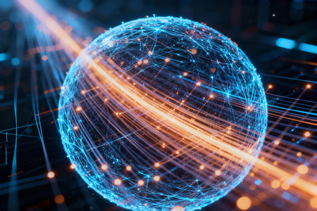 Global network connection and data exchanges over the world. 3D renderingの素材