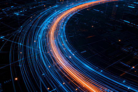 Abstract technology background with glowing lines. 3d rendering toned imageの素材