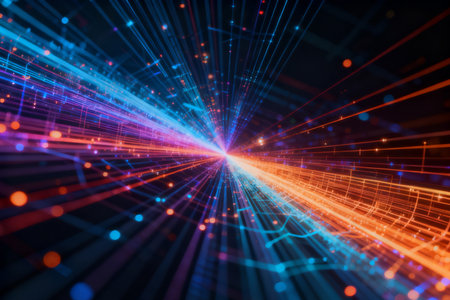 Abstract technology background with glowing lines and particles. 3D Renderingの素材