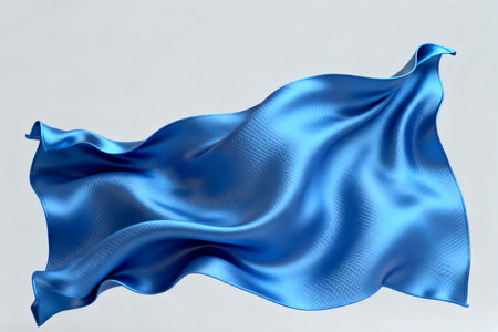 Abstract background of blue wavy silk or satin. 3d rendering image. Image isolated on white background.の素材