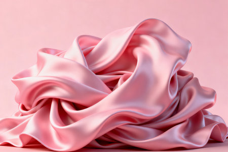 pink silk fabric on a pink background. 3d render illustrationの素材