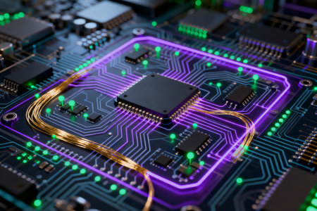 Circuit board close-up. Electronic background. 3d renderingの素材