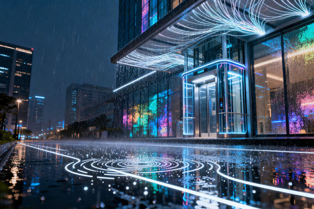Rain in the city at night,shanghai china.の素材
