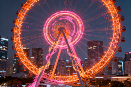 Ferris wheel at night in Seoul, South Korea. Abstract background.の素材
