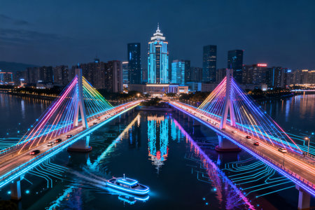 Guangzhou cityscape at night.の素材
