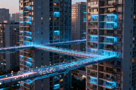 Highway overpass in the city at night, 3d renderingの素材