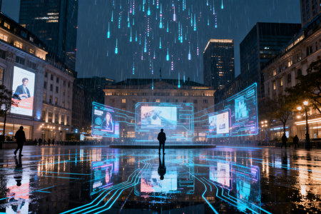 The people walking in the streets of the city at nightの素材