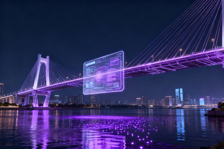 bridge and city at night,shanghai,china.の素材
