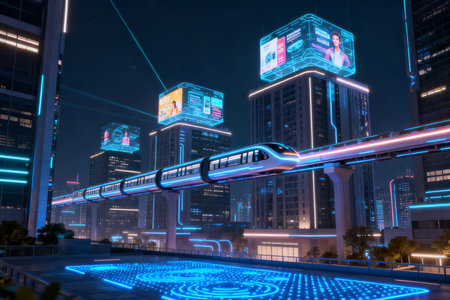 the light trails on the modern building background in shanghai china.の素材