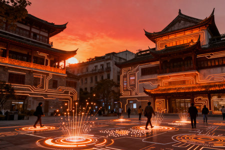 Lanterns at the old town square in Shanghai, Chinaの素材