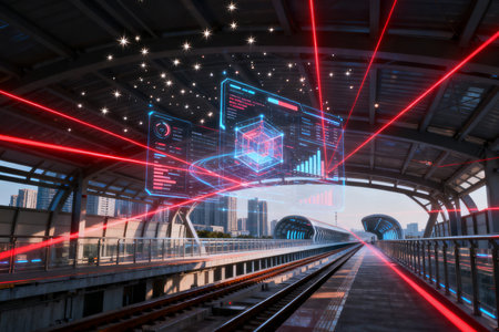 3D rendering of high speed internet connection in the city. Technology concept.の素材