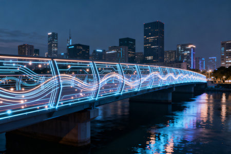 the light trails on the bridge in shanghai china.の素材