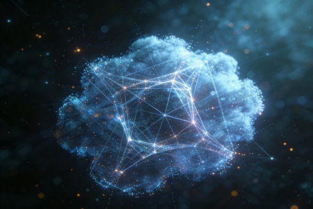 3D rendering of a cloud with a network of connections in the center.の素材