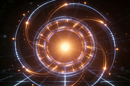 Abstract background with glowing neon circle. Technology concept. 3D Renderingの素材