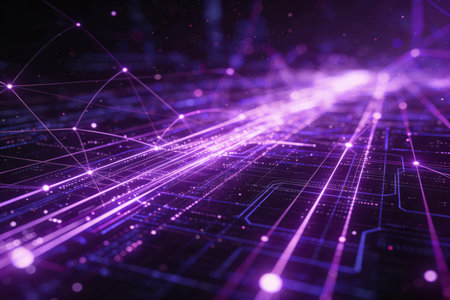 Futuristic technological background with glowing lines and dots. 3d renderingの素材