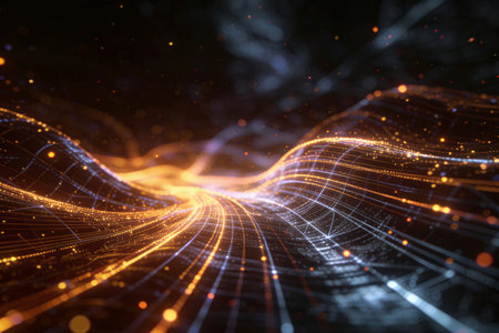 3d rendering of abstract technology digital particles. Network connection structure. Futuristic background.の素材