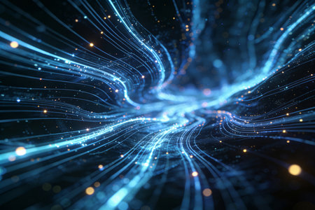 3d rendering of abstract technology concept with glowing particles in space.の素材