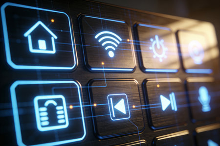 Media player with glowing home icon on screen. Internet and technology concept. 3D Renderingの素材