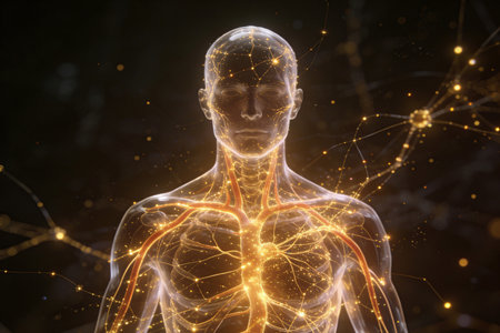 science anatomy scan of human body in x-ray with glowing linesの素材