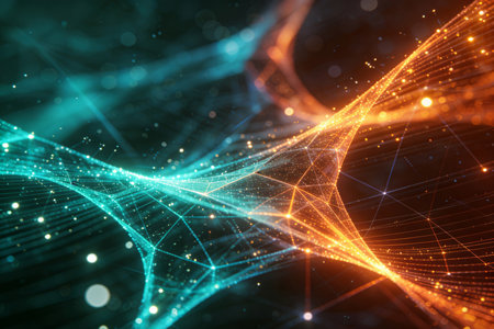 3D illustration of abstract technology background. Network connection structure. Big data visualization.の素材