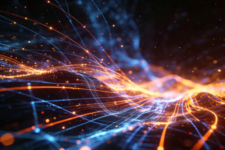 3D illustration of abstract technology background with particles. Network connection structure.の素材