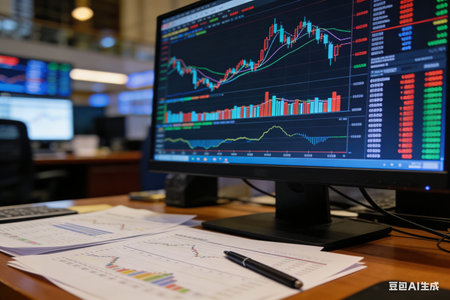 Stock market or forex trading graph and candlestick chart suitable for financial investment concept.の素材