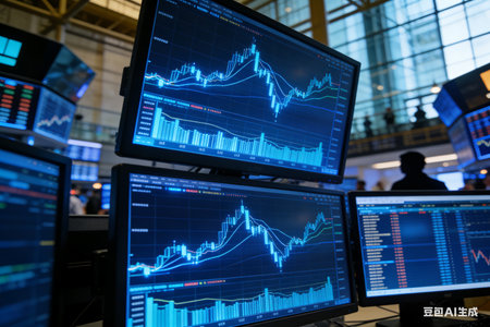 Stock market or forex trading graph and candlestick chart suitable for financial investment concept. Economic trends background for business idea and all art work design.の素材