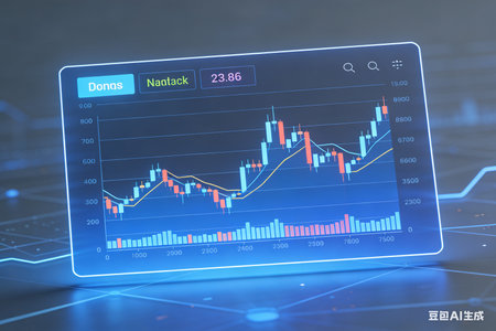 Futuristic user interface with glowing candlestick chart. Finance concept. 3D Renderingの素材